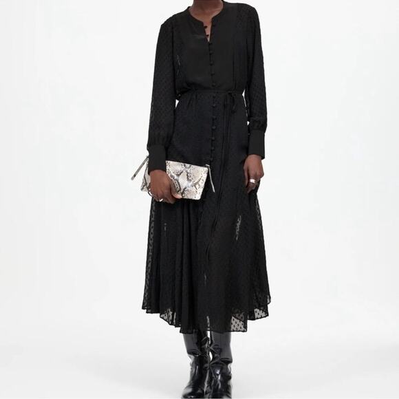 Flawed Madewell Tie-Waist Midi Dress in Clip Dot - Picture 1 of 8